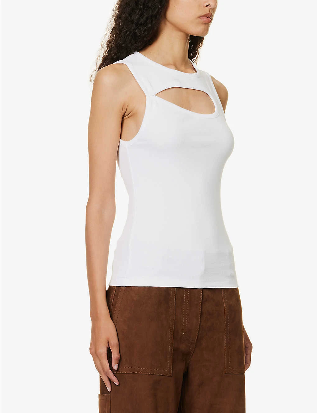 Sleeveless Cut-out Stretch-organic Cotton Top - Image 3