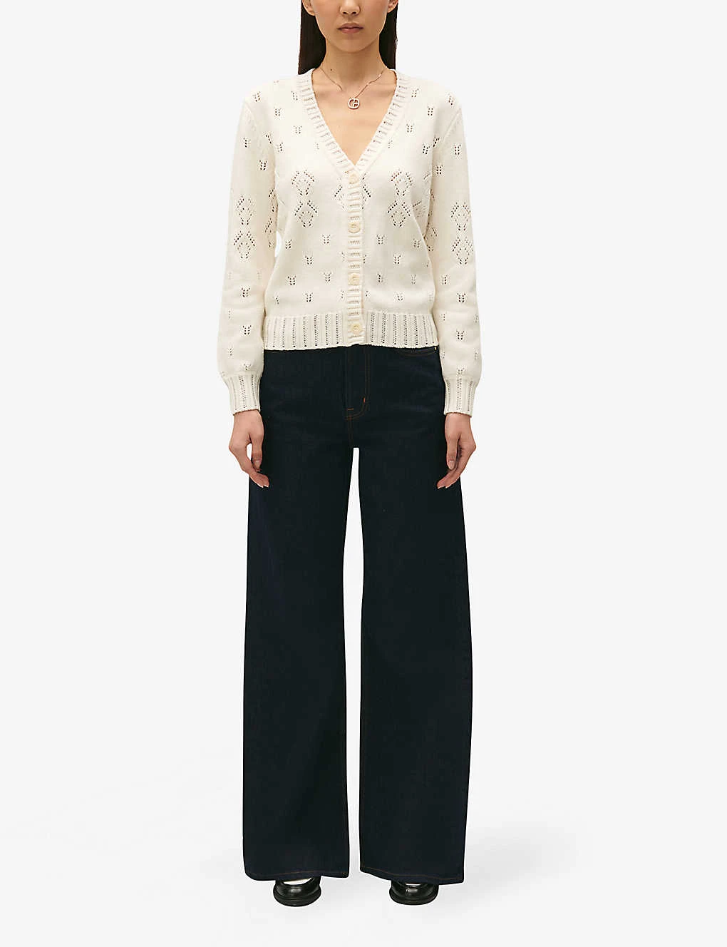 CLAUDIE PIERLOT Pointelle V-neck Cotton-blend Cardigan - Image 2