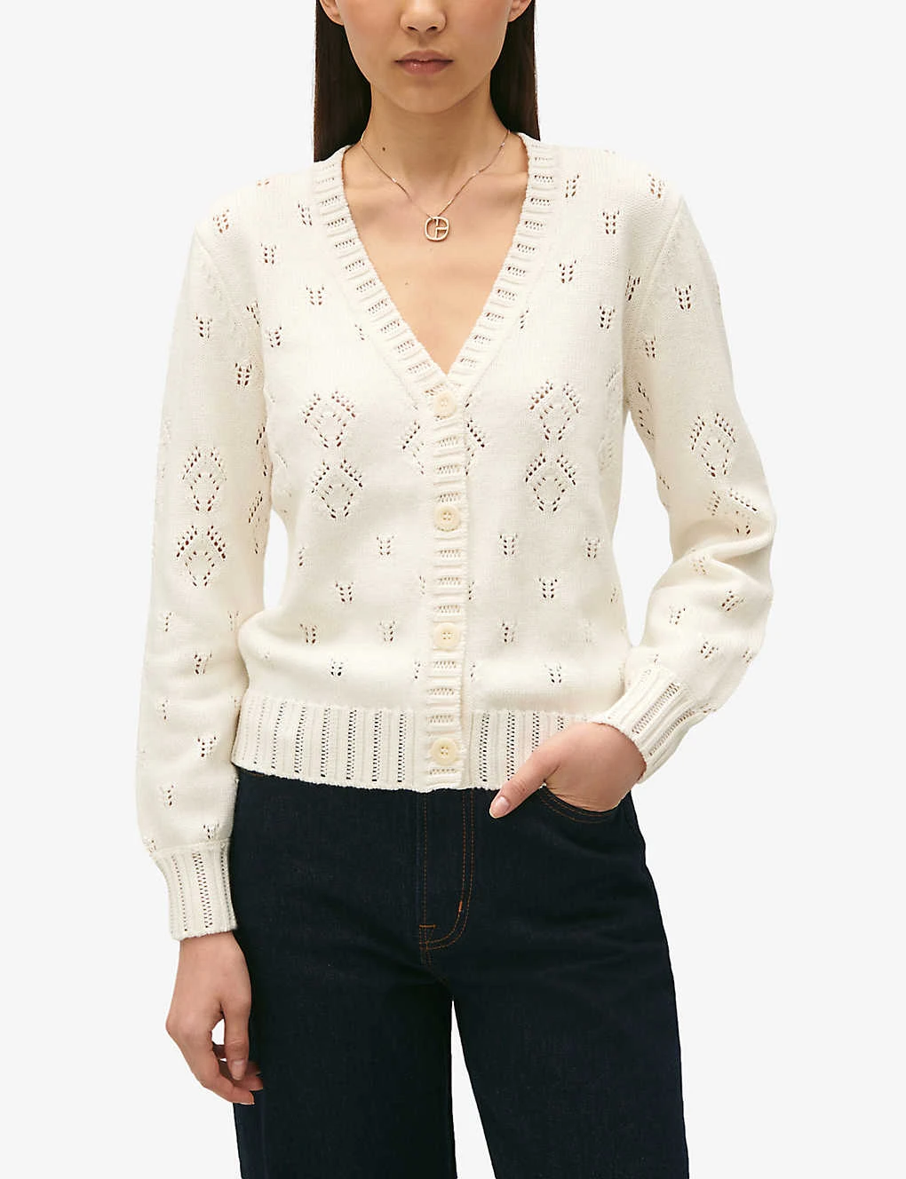 CLAUDIE PIERLOT Pointelle V-neck Cotton-blend Cardigan - Image 5