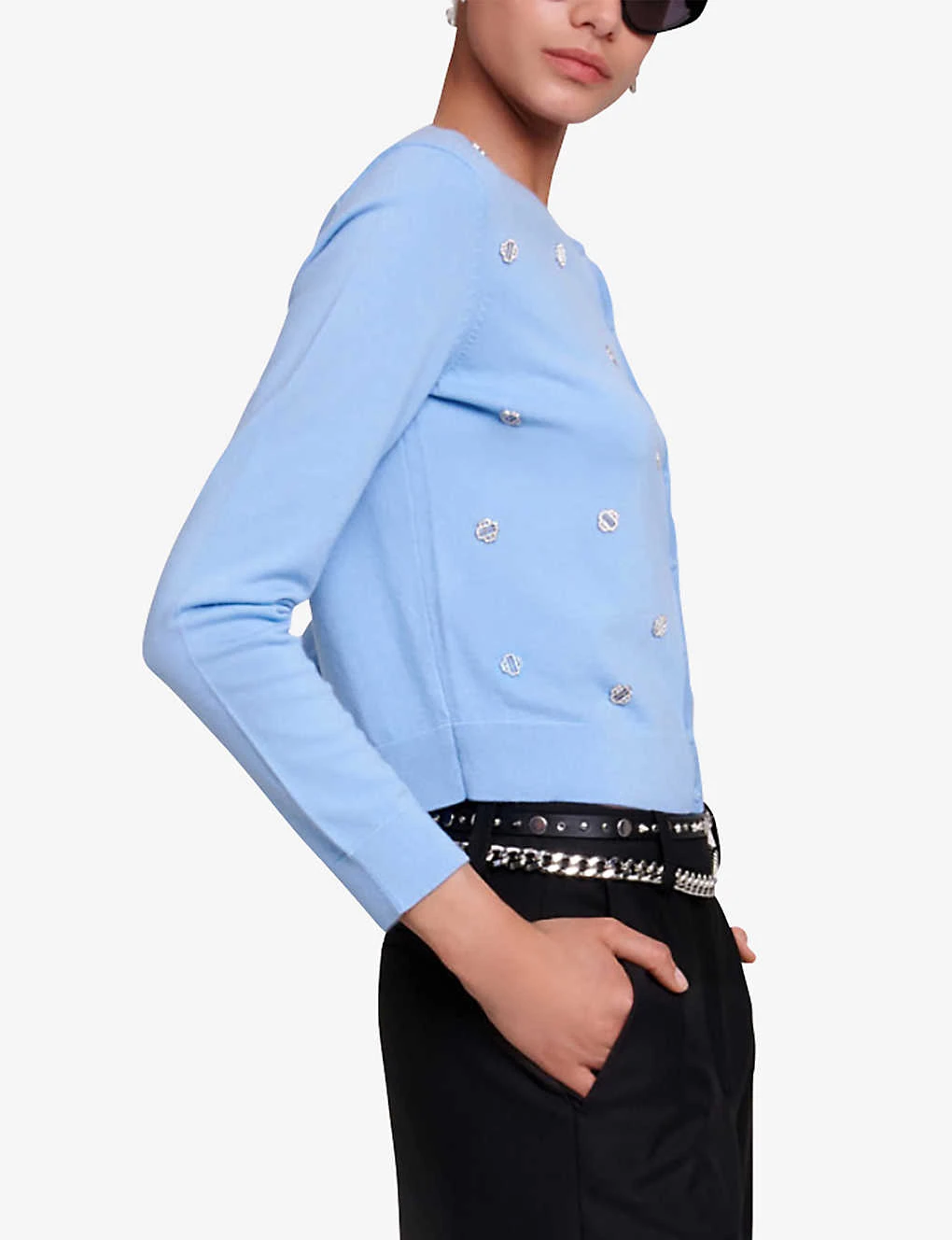 Maje Clover Shape-embellished Stretch Wool-blend Cardigan - Image 3