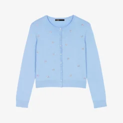 Maje Clover Shape-embellished Stretch Wool-blend Cardigan