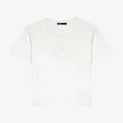Maje Embroidered Lace And Beaded-panelled Cotton T-shirt