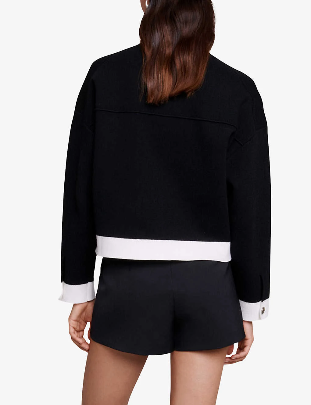Maje Cropped Contrasting Knitted Cardigan - Image 4