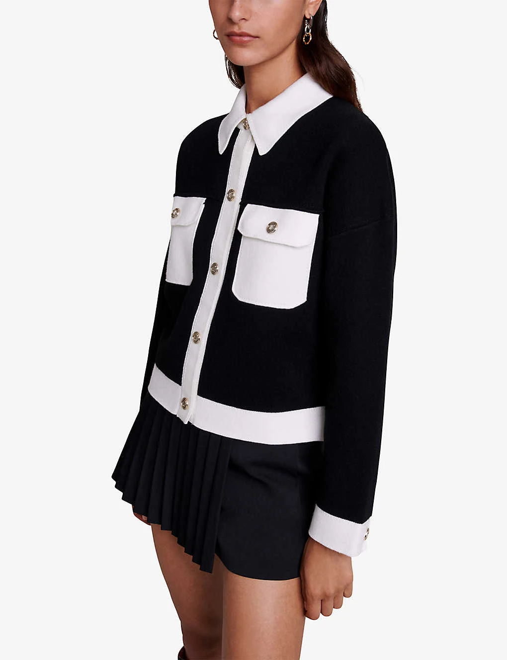 Maje Cropped Contrasting Knitted Cardigan - Image 5