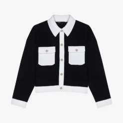 Maje Cropped Contrasting Knitted Cardigan