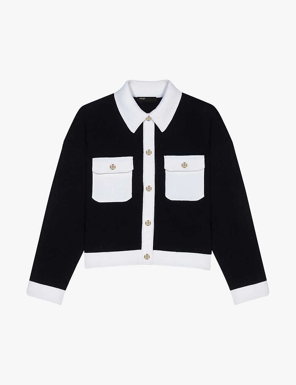 Maje Cropped Contrasting Knitted Cardigan