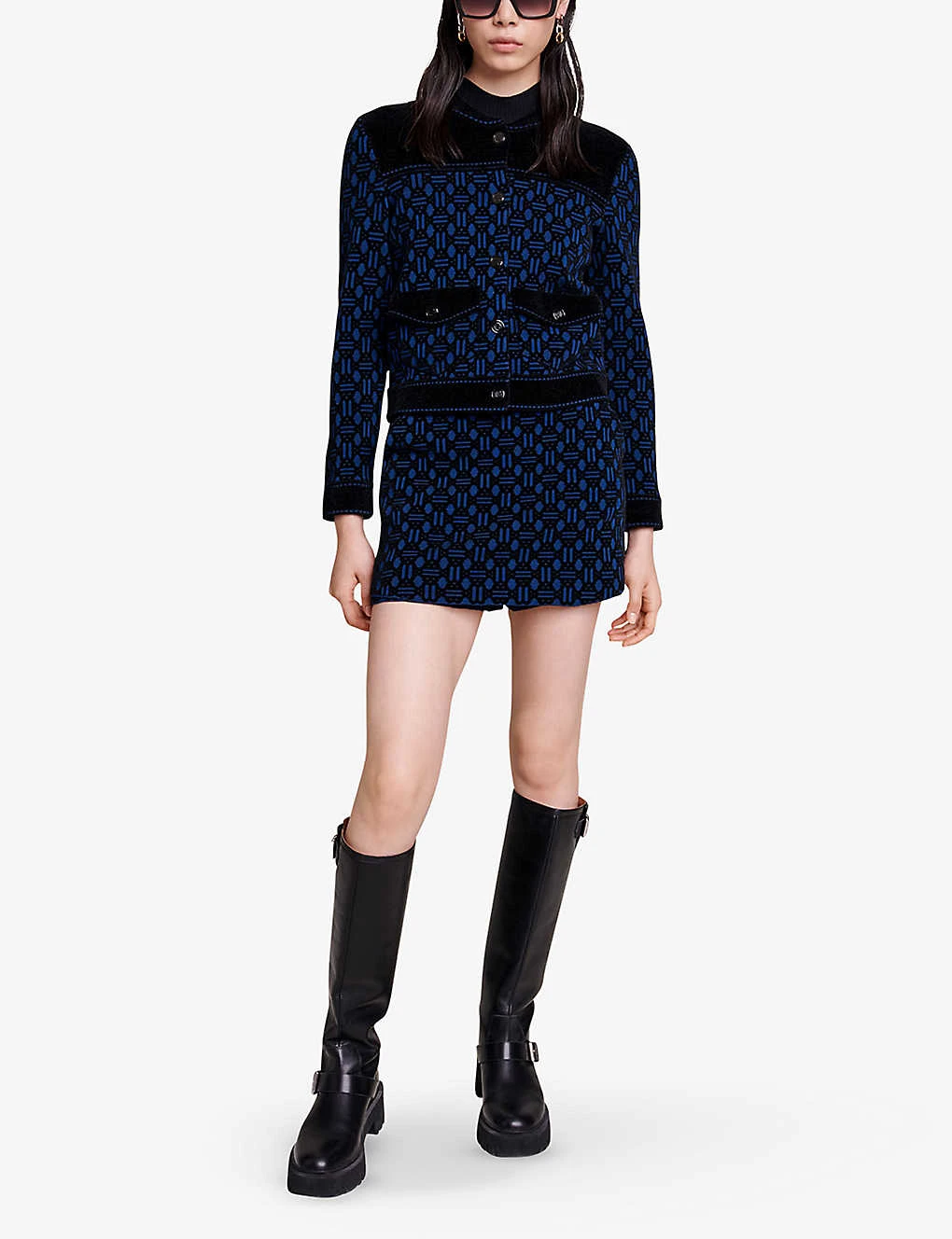 Maje Meveillon Velvet-panelled Woven Cardigan - Image 2