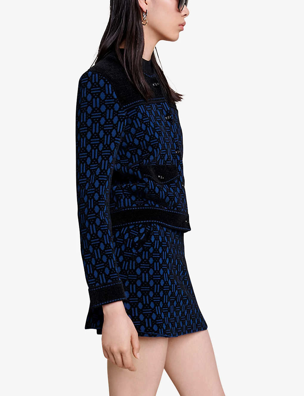 Maje Meveillon Velvet-panelled Woven Cardigan - Image 3