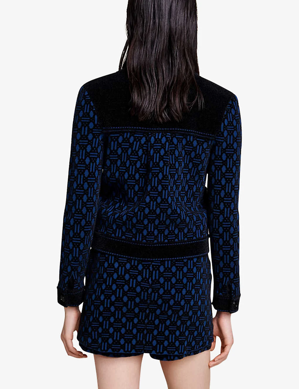 Maje Meveillon Velvet-panelled Woven Cardigan - Image 4