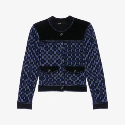 Maje Meveillon Velvet-panelled Woven Cardigan