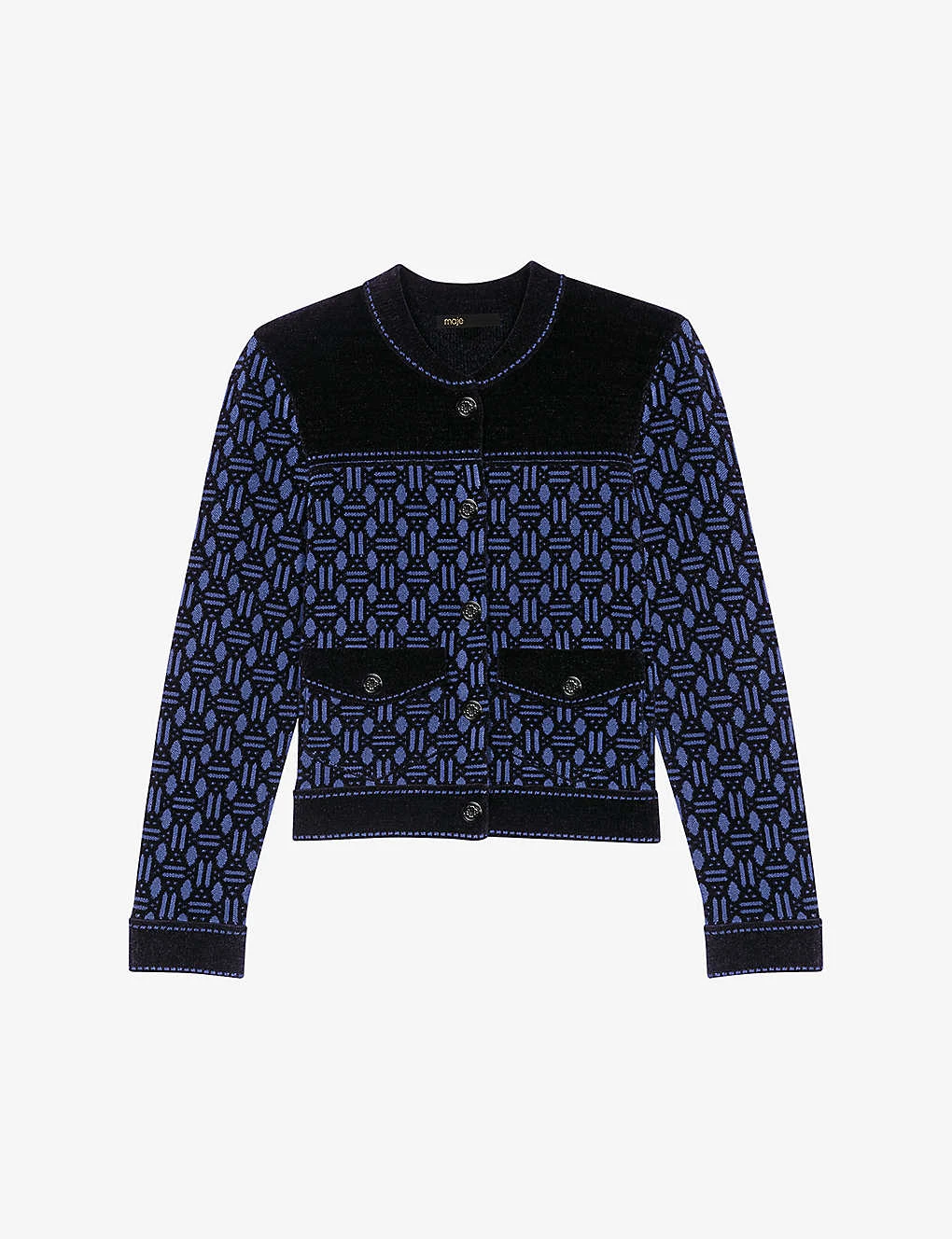 Maje Meveillon Velvet-panelled Woven Cardigan
