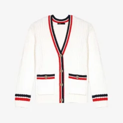 Maje Medhi V-neck Contrast-trim Stretch-knit Cardigan