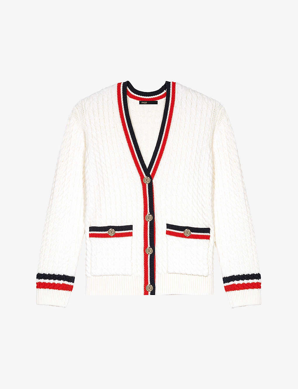 Maje Medhi V-neck Contrast-trim Stretch-knit Cardigan