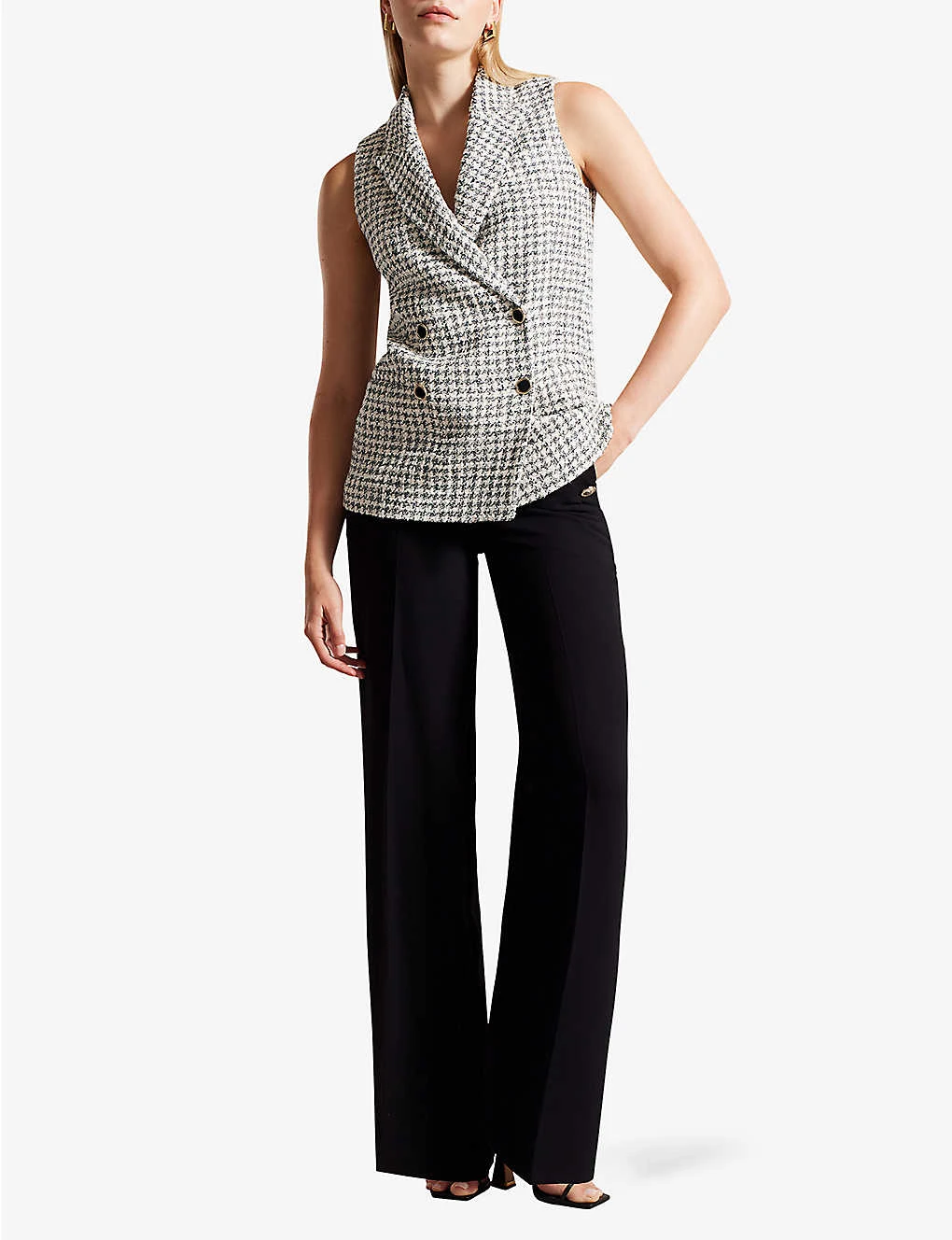 Ted Baker Bellaj Houndstooth Bouclé Cotton-blend Waistcoat - Image 2