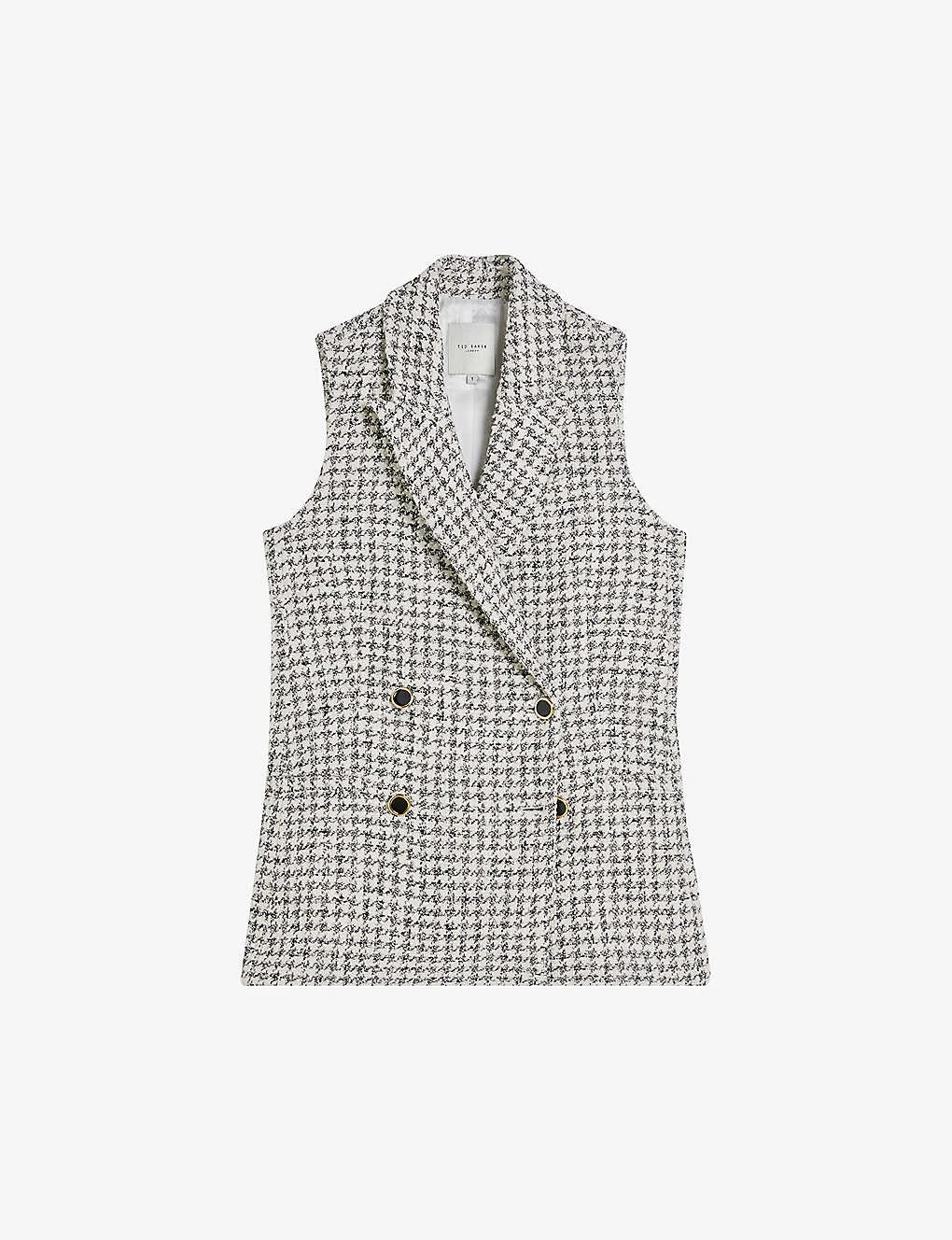 Ted Baker Bellaj Houndstooth Bouclé Cotton-blend Waistcoat