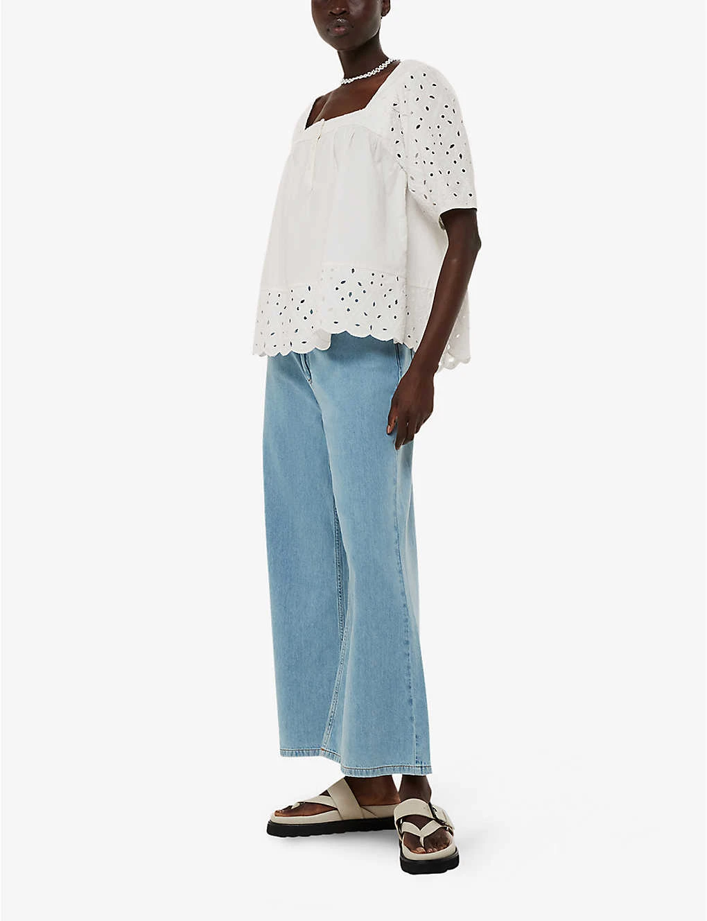 Whistles Tera Broderie-detail Square-neck Cotton Blouse - Image 2