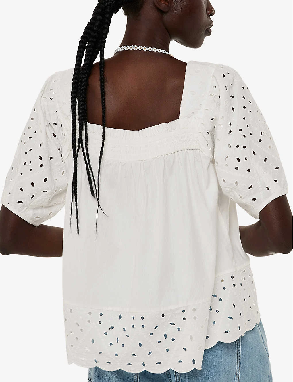 Whistles Tera Broderie-detail Square-neck Cotton Blouse - Image 4