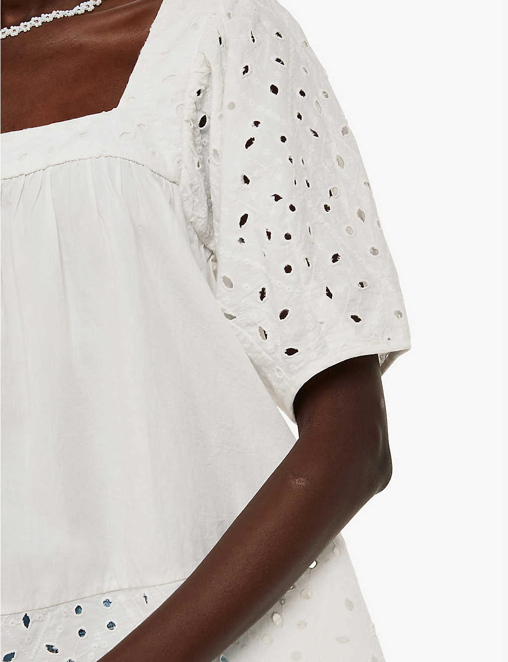 Whistles Tera Broderie-detail Square-neck Cotton Blouse - Image 5