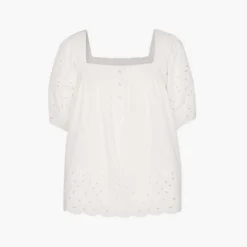 Whistles Tera Broderie-detail Square-neck Cotton Blouse