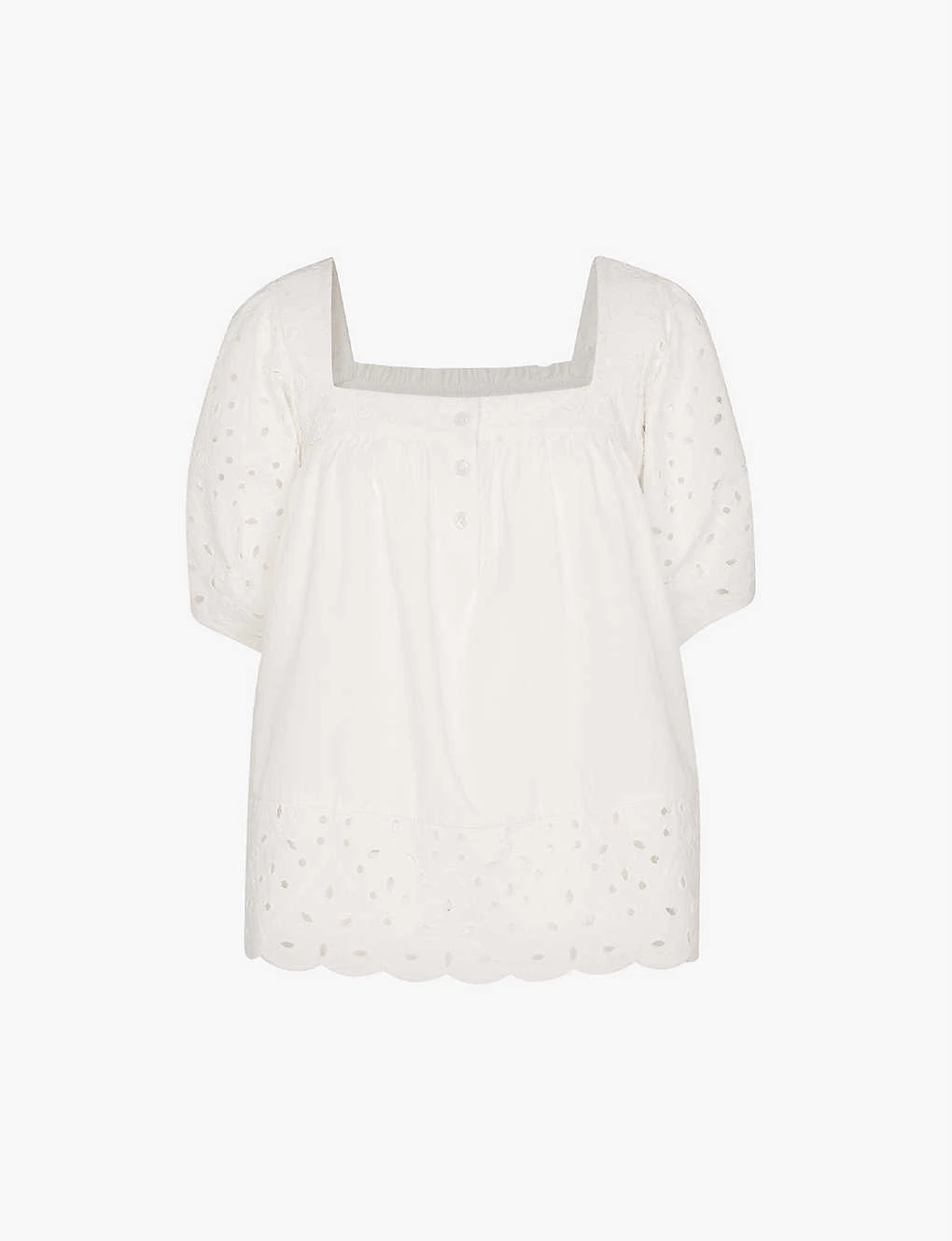 Whistles Tera Broderie-detail Square-neck Cotton Blouse