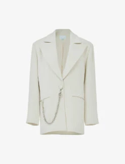 Chain-embellished Single-breasted Oversized Woven Blazer