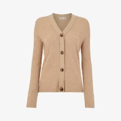 Whistles Button-down Long-sleeve Cotton-blend Ribbed Cardigan