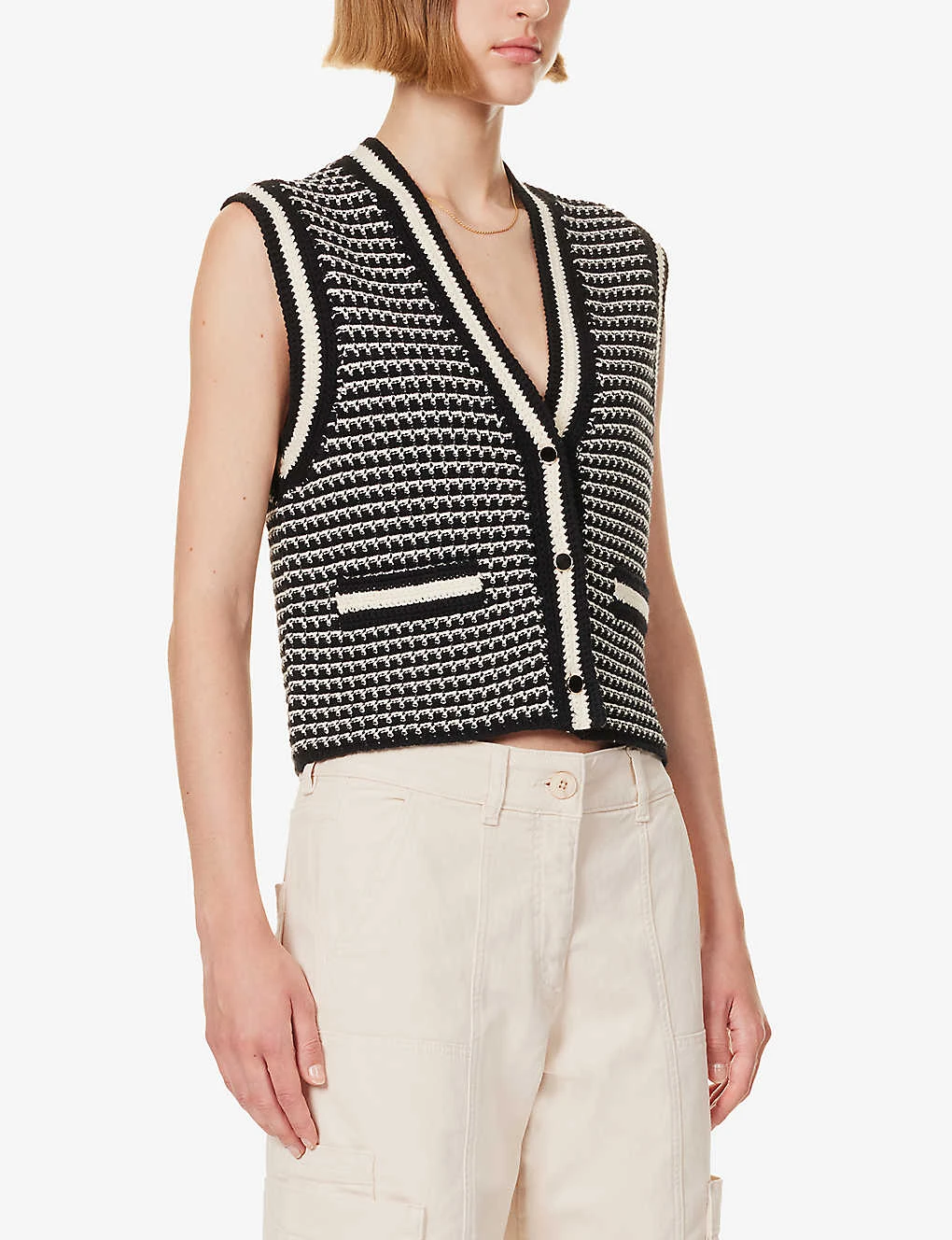 ME AND EM Sleeveless Jacquard-knit Cotton-blend Vest - Image 3