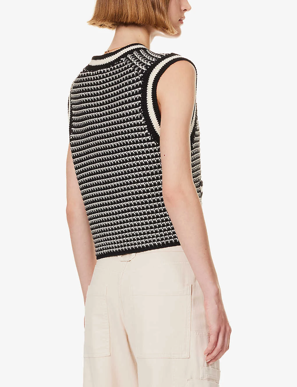 ME AND EM Sleeveless Jacquard-knit Cotton-blend Vest - Image 4