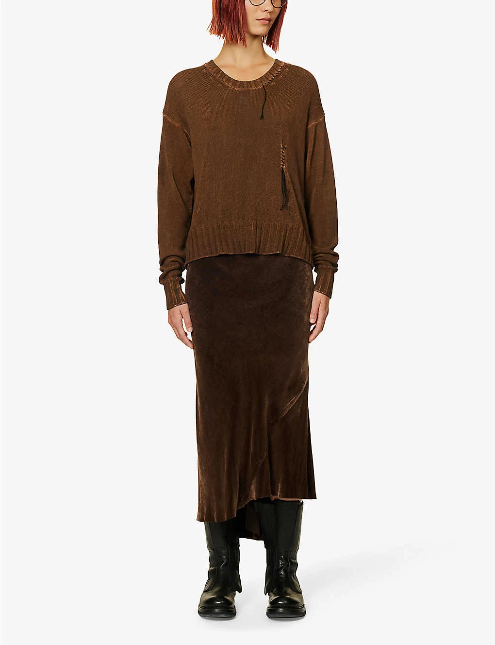 Knitted-texture Dropped-shoulder Cotton-knit Jumper - Image 2