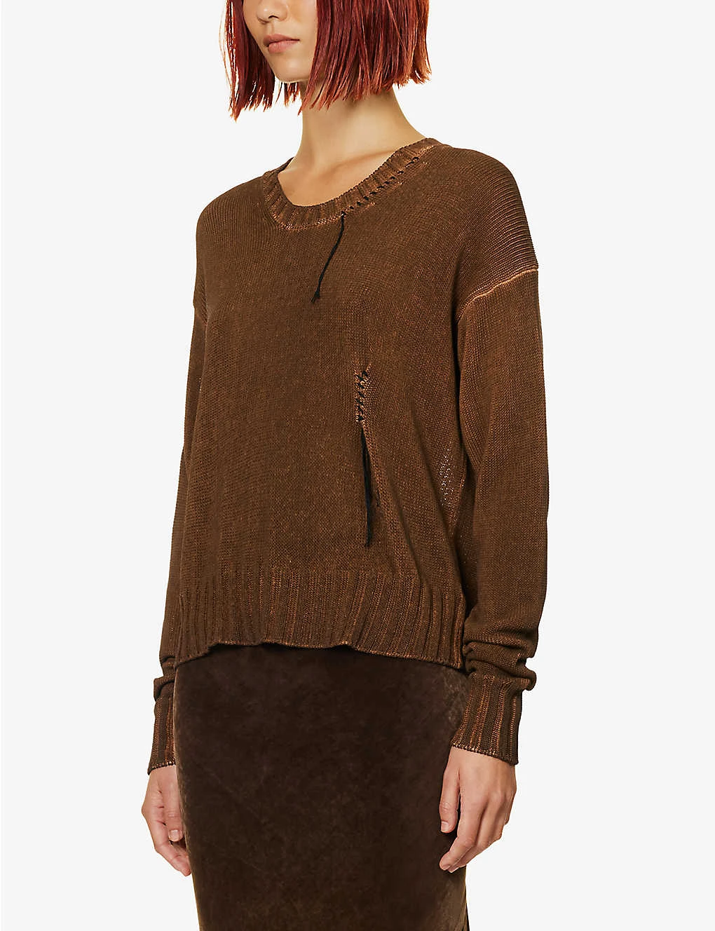 Knitted-texture Dropped-shoulder Cotton-knit Jumper - Image 3