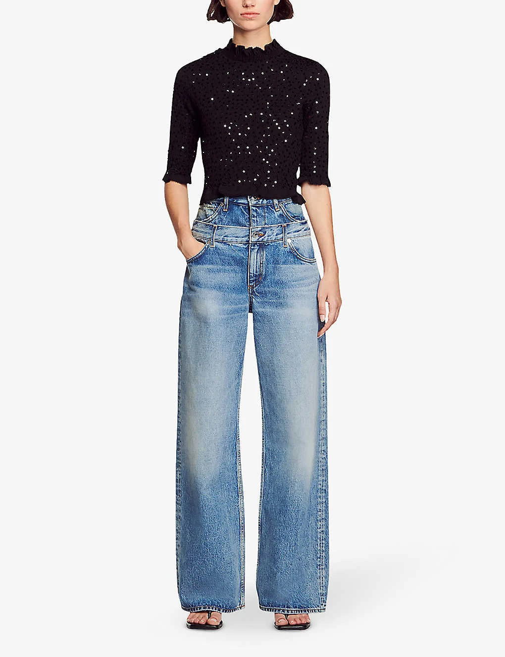 Sandro Voltige Sequin-embellished Stretch-woven Top - Image 2