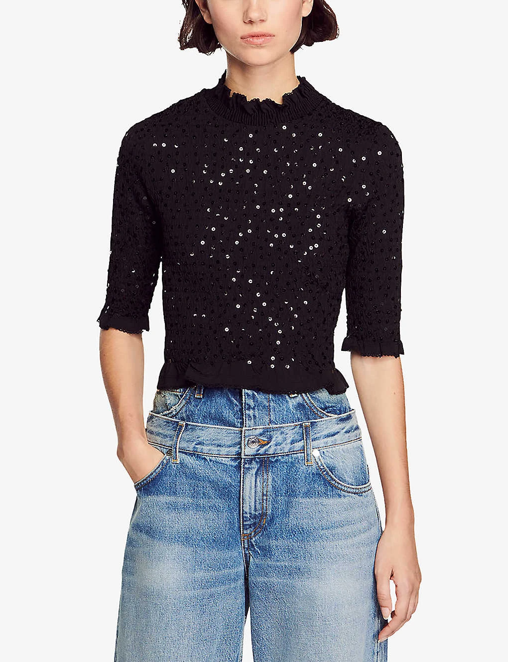 Sandro Voltige Sequin-embellished Stretch-woven Top - Image 3