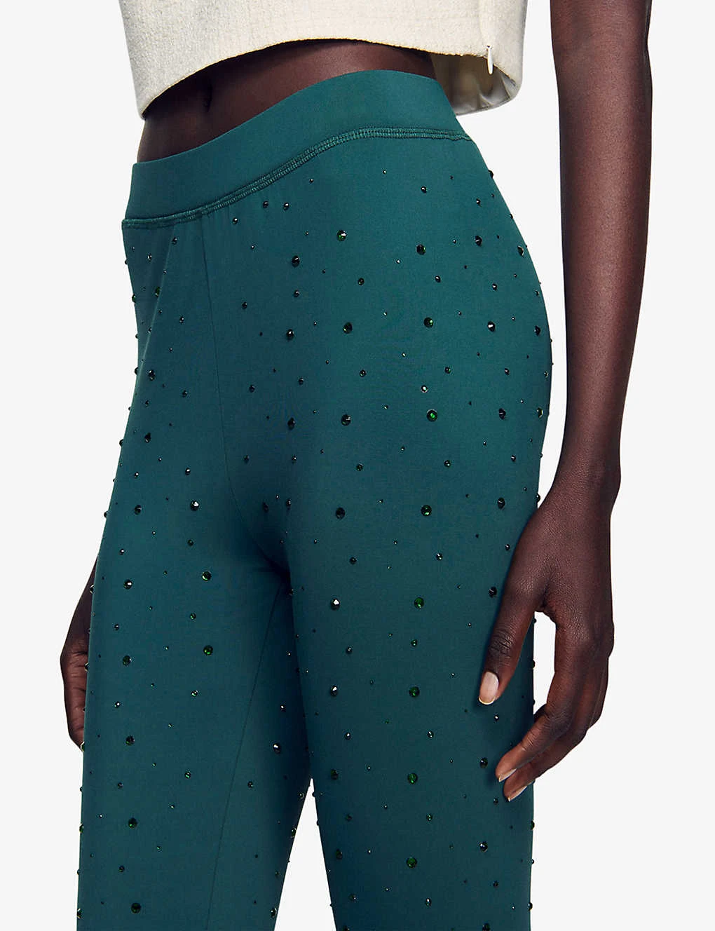 Sandro Clotilde High-rise Rhinestone-embellished Stretch-woven Trousers - Image 5