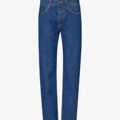 Text-print Straight-leg Regular-fit Organic Cotton-blend Jeans